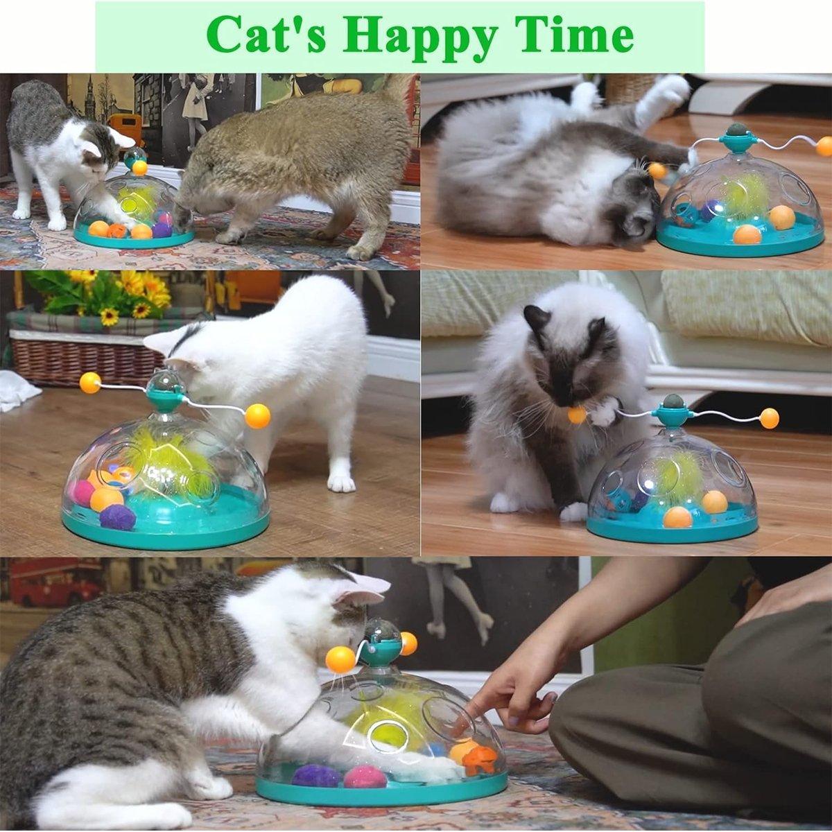 Interactive Windmill Cat Teaser Toy Treasure Box with Stick Fun Play for Pets - Green