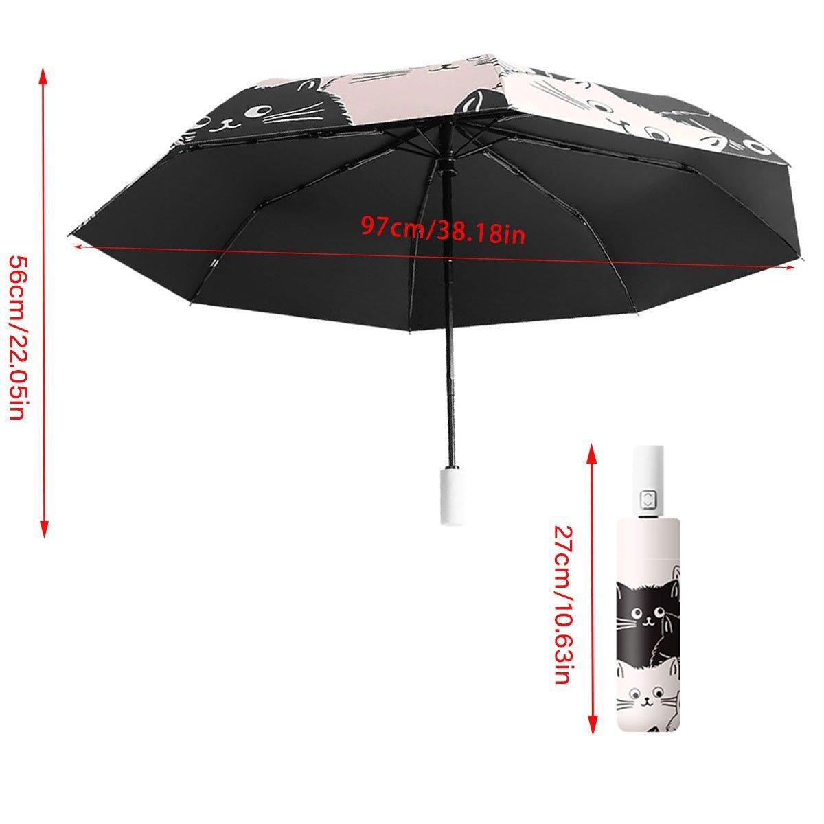 1PC Cartoon Black White Cat Automatic Folding Sun Umbrella Anti-UV For Unisex