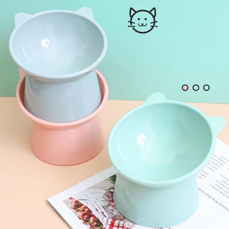 Elevated Pet Bowl Cat Dog Feeder Food Water High-Foot Anti Vomiting Tilted Bowl - Pink