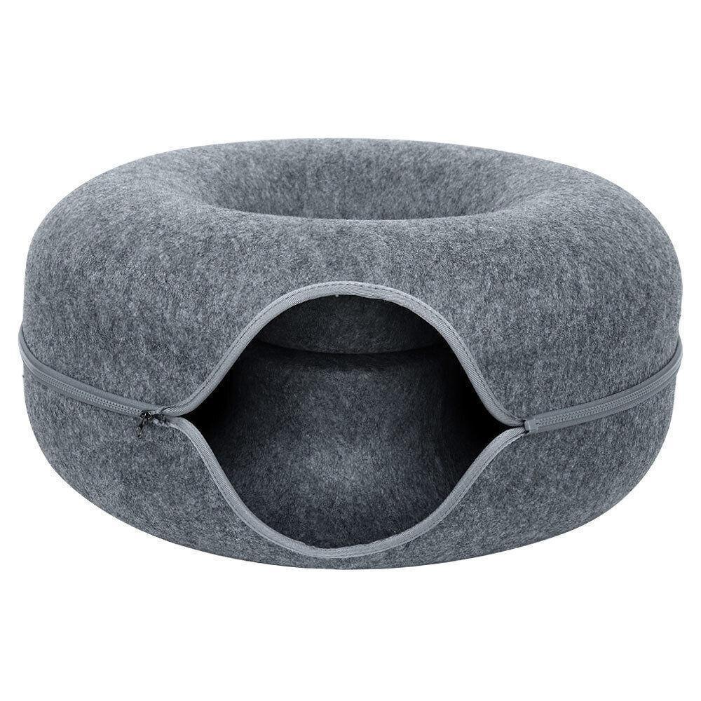 Felt Cat Tunnel Bed Donut Cave Nest for Kittens and Small Pets 50x30cm - Dark Grey