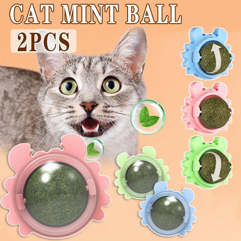 2PCS Rotatable Catnip Mint Ball Cat Treat Toys Licking Snack Cat Molar - Green