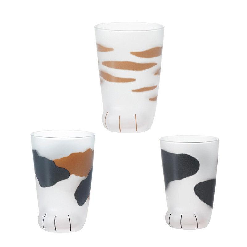 Pair 3 Cat Paw Frosted Calico Cups Glass Milk Cute Gift Tumbler Claw Foot Cute