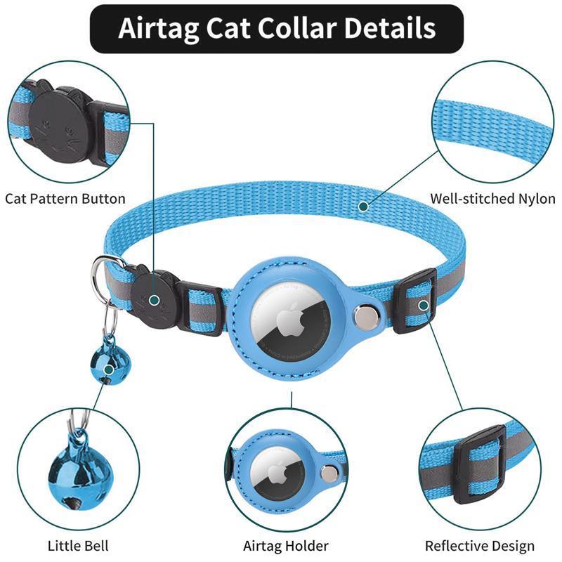 Reflective Pet Collar with Holder for AirTag Tracker – Anti-Lost Cat Dog Tag - Black