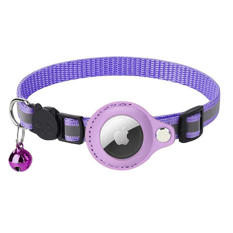 Reflective Pet Collar with Holder for AirTag Tracker – Anti-Lost Cat Dog Tag - Black