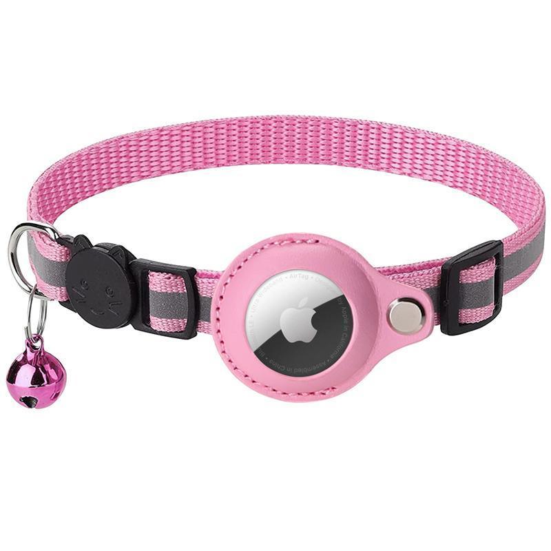 Reflective Pet Collar with Holder for AirTag Tracker – Anti-Lost Cat Dog Tag - Pink