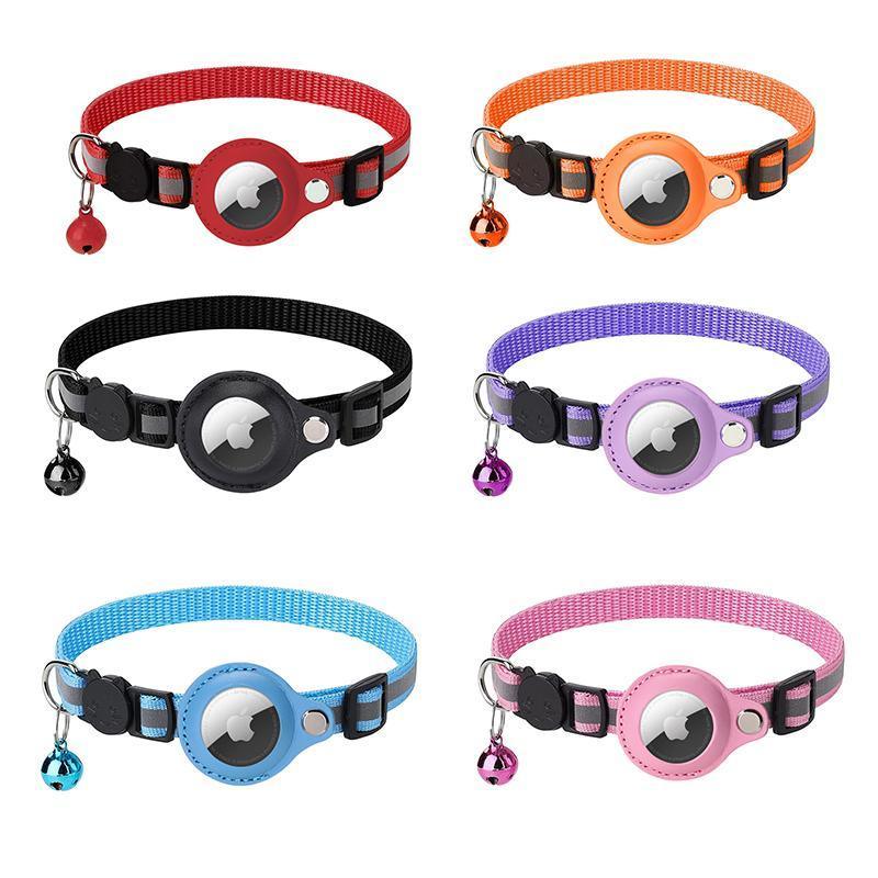 Reflective Pet Collar with Holder for AirTag Tracker – Anti-Lost Cat Dog Tag - Red