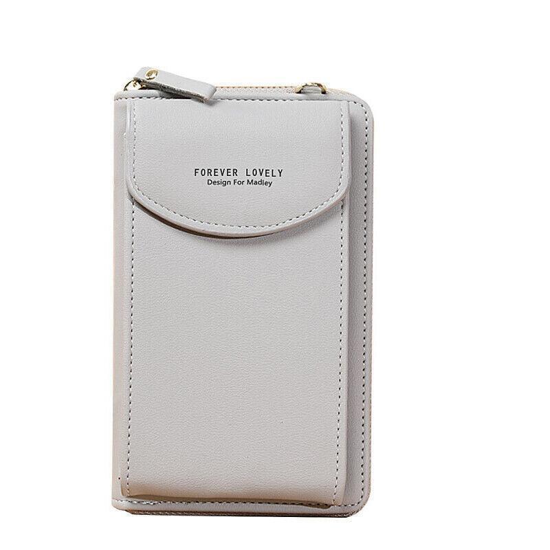 Women Pouch Bag Mobile Phone Bag Pu Leather Crossbody Purse Wallet Shoulder Bag - Grey