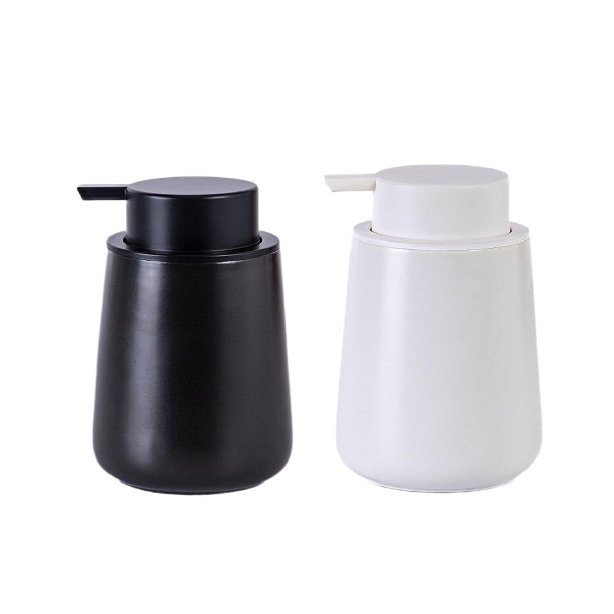 400ML Ceramic Stoneware Soap Dispenser Modern Design Lotion Pump Manual Bathroom - White