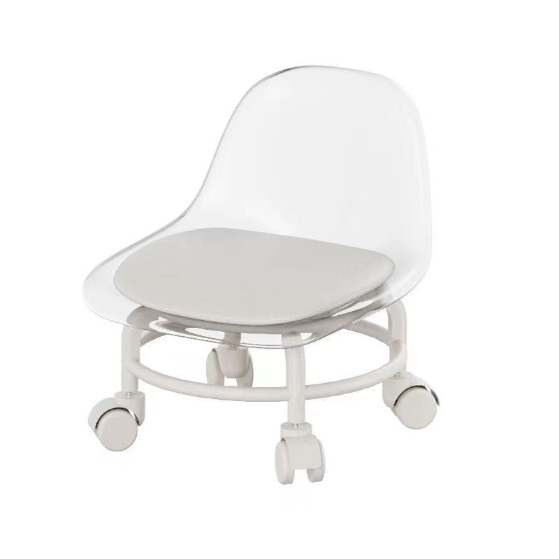 Stool with Universal Wheels Pulley Short Stool with Backrest Comfortable Seat - White