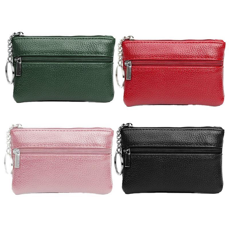 Coin Small Change Bag Card Wallet Pouch Zip Up Women Key Ring Leather Mini Purse - Pink