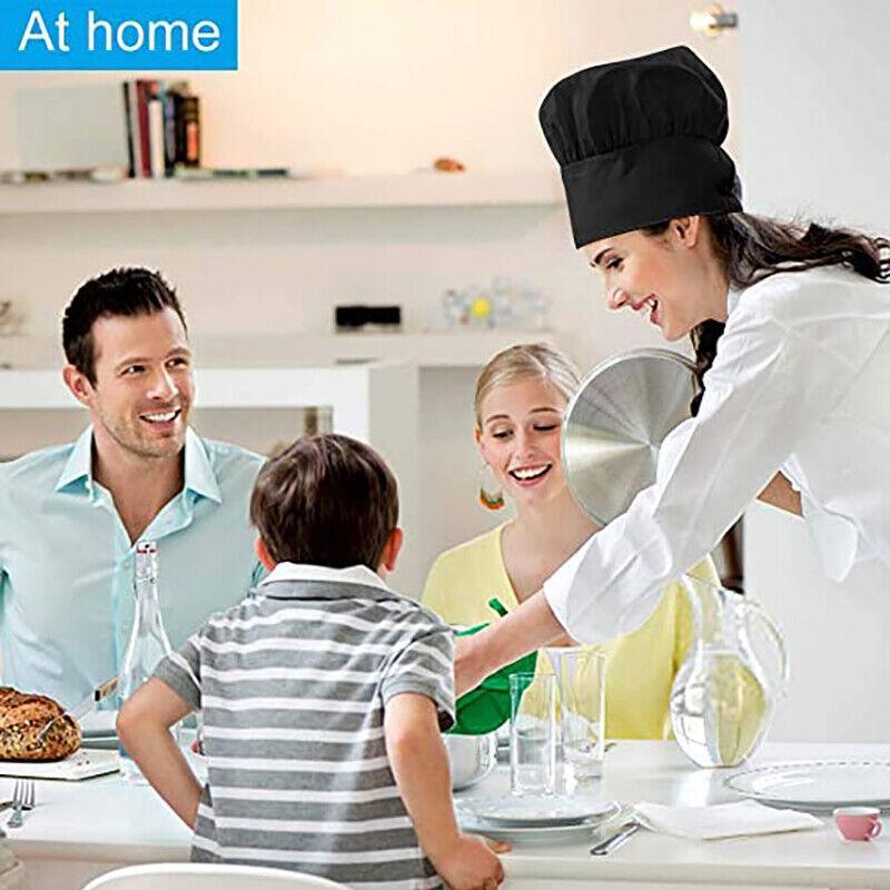 Adjustable Chef Cap with Elastic Band for Kitchen Cooking Baking Catering Use - Black+White