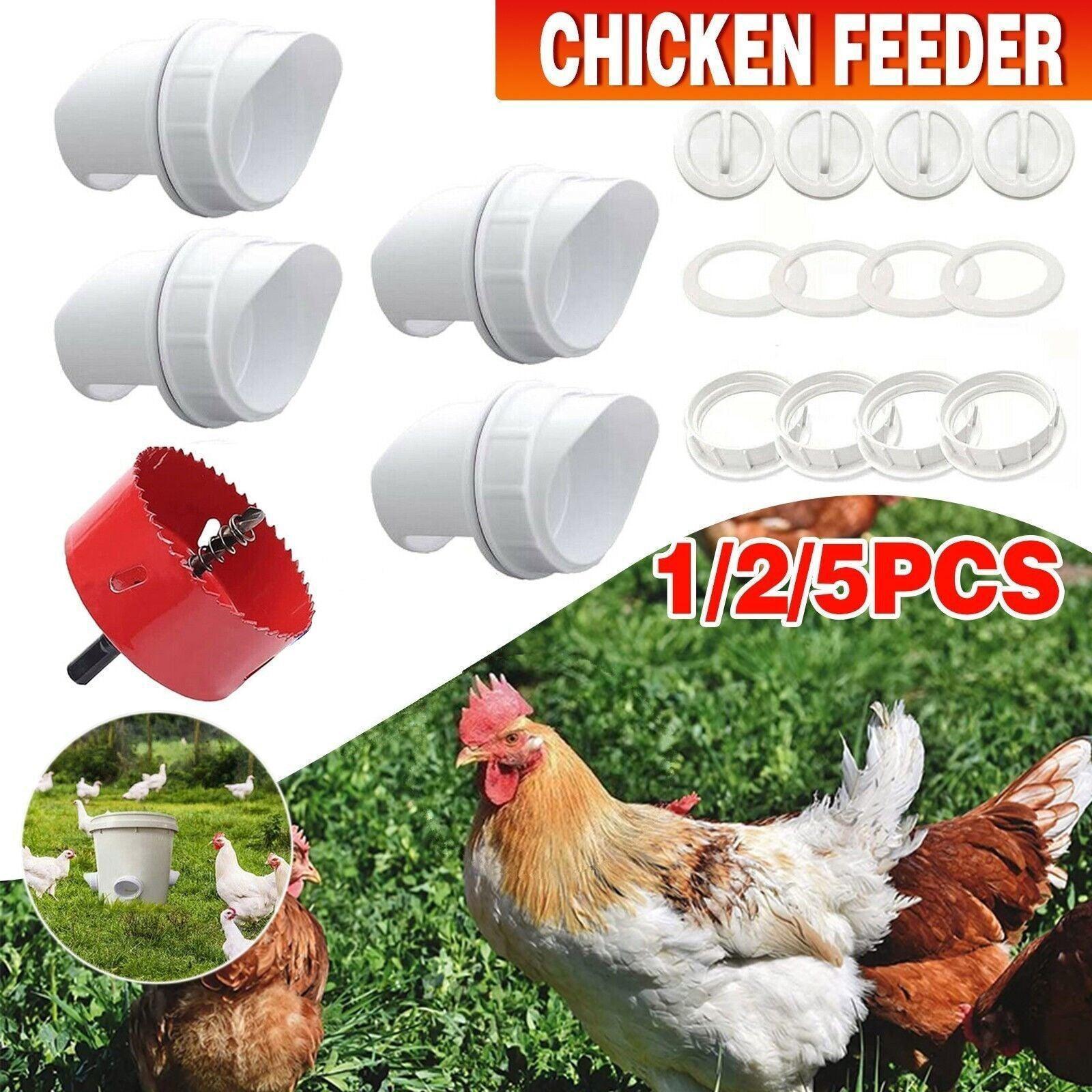 New Chicken Feeder Poultry Pro Feeder Diy Port Pvc Gravity Fed Chicken Feeder - 2 PCS Ports (No Hole Saw)