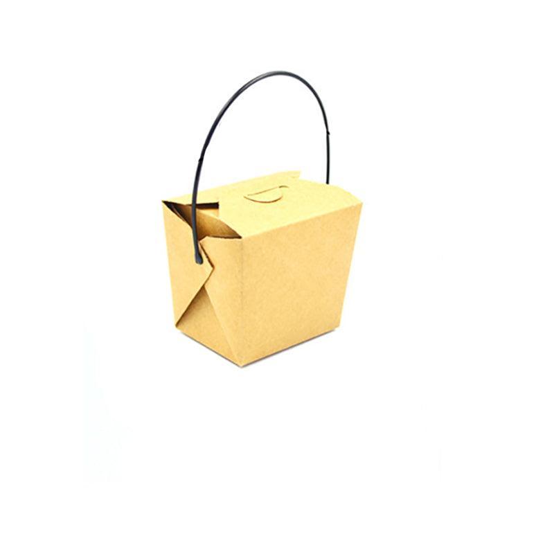 30PCS Kraft Paper Noodle Boxes with Handle Disposable Takeaway Food Containers - 450ml