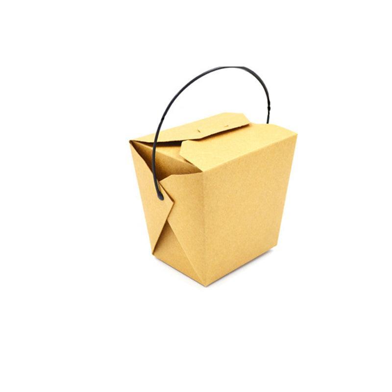 30PCS Kraft Paper Noodle Boxes with Handle Disposable Takeaway Food Containers - 450ml
