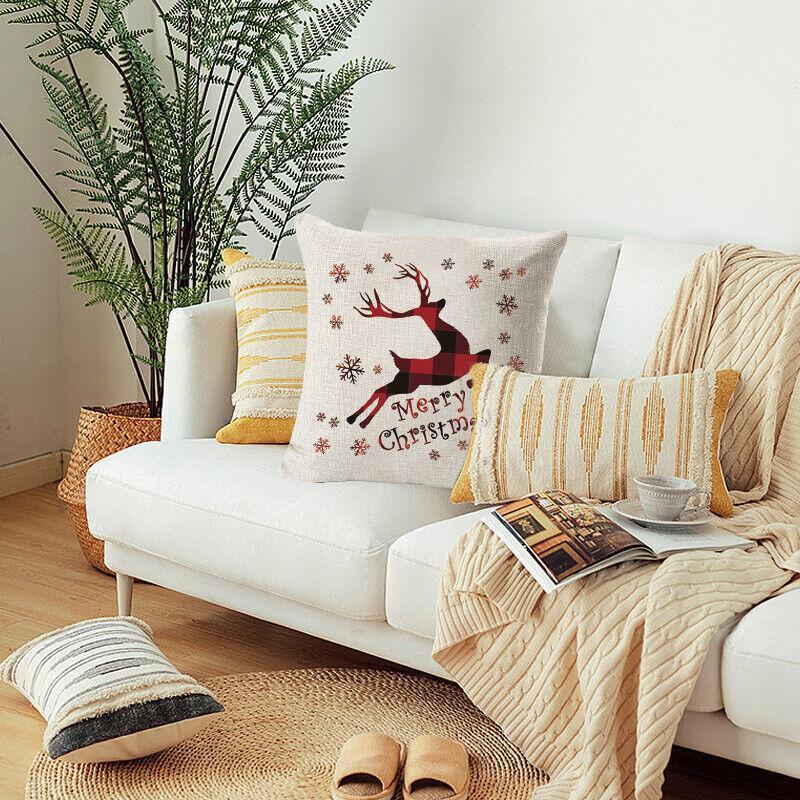 1Pc Christmas Square Cushion Cover Throw Waist Pillow Case Sofa Home Decor - Deer Head