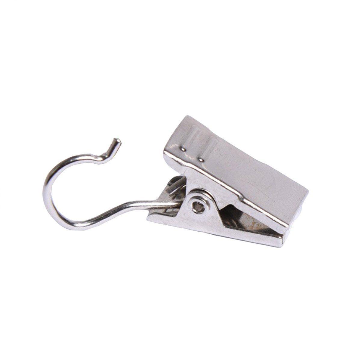 50PCS Stainless Steel Curtain Clip Hooks Strong Load-bearing Shower Accessories - Silver White