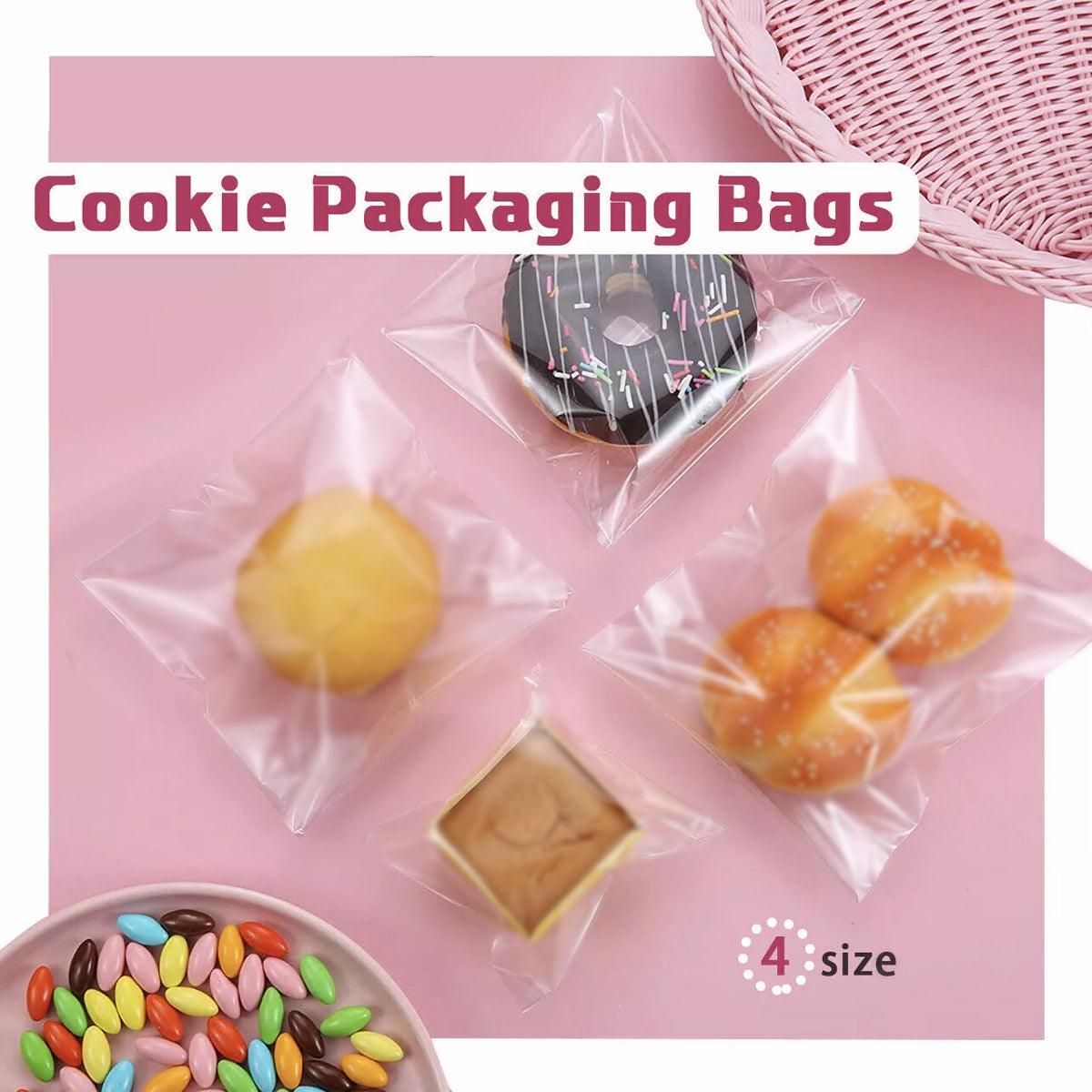 100X Translucent Plastic Candy Packaging Bags Self Adhesive Cookie Biscuit Bags - 14*14