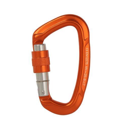 25KN Screwgate Locking Rock Climbing Carabiner Clip Aluminum D Ring Hook Buckle - Orange