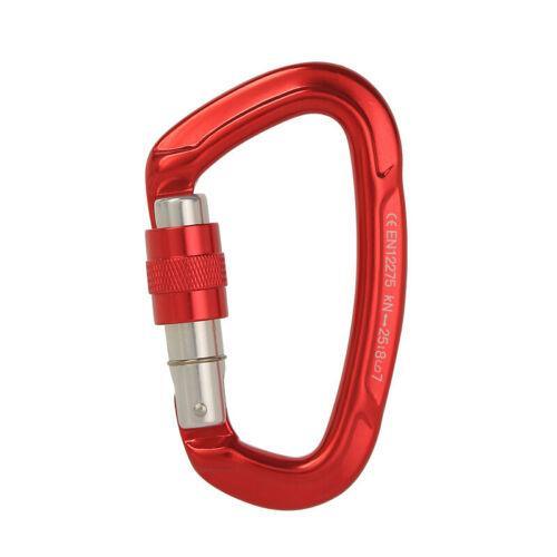 25KN Screwgate Locking Rock Climbing Carabiner Clip Aluminum D Ring Hook Buckle - Red
