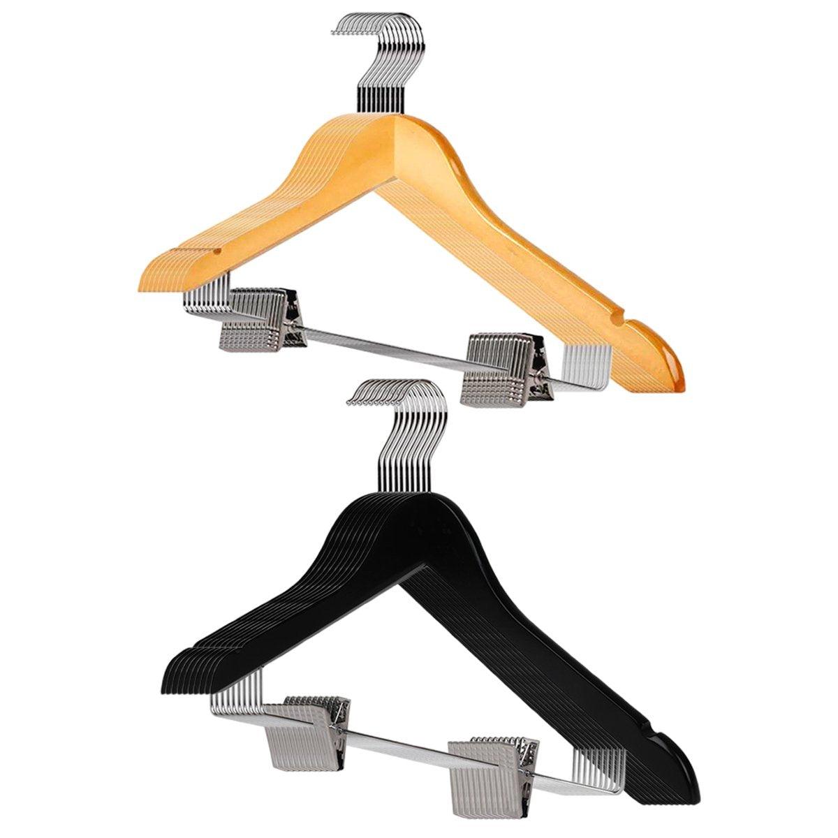 10 Pcs Wooden Non-Slip Wide Shoulder Clothes Hanger with Clip for Hotel Wardrobe - Wood
