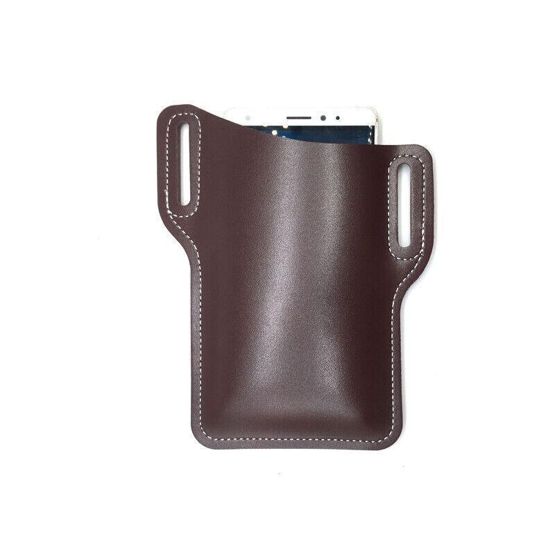 Men's Belt Clip Loop Holster Waist Bag Leather Pouch Cover Case For Phones AU - Dark Brown