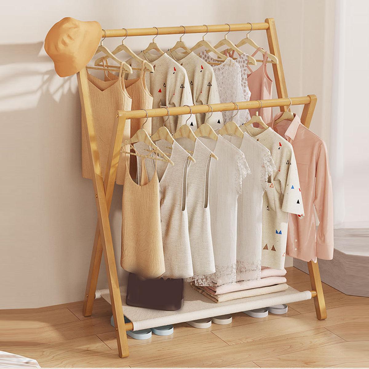 Folding Clothes Hanger Indoor Floor Bedroom Garment Rack Simple Hanging Stand