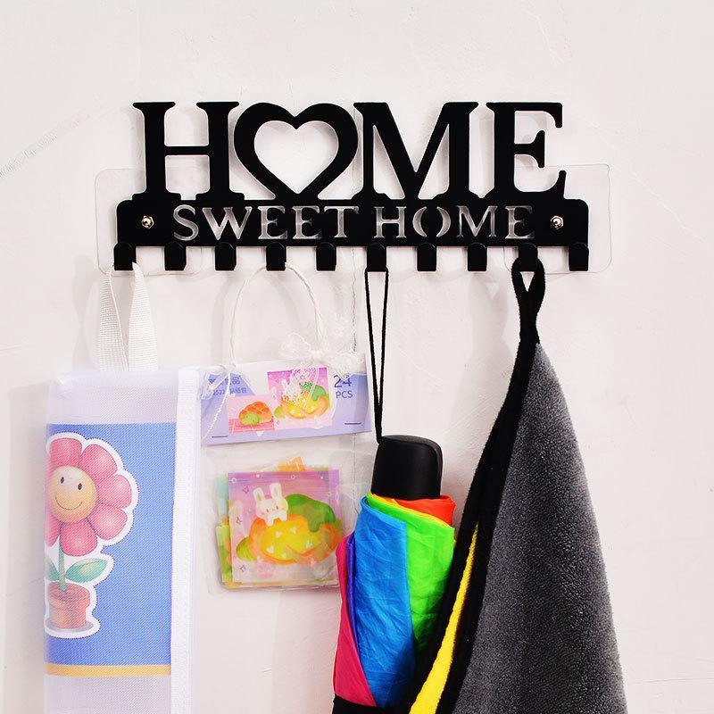 Retro Metal Iron Wall Hanging Mounted 10 Key Hooks Storage Holder Hook Rack - White