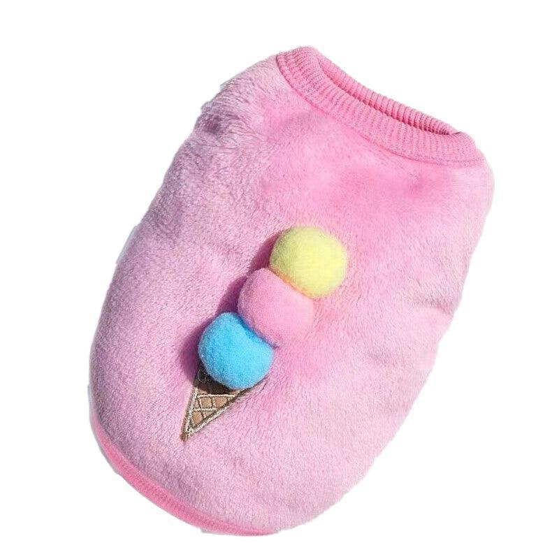 M Size Warm Winter Dog Clothes Soft Fleece Dog Jacket Pet Coat Sweater Puppy Cat Jumper - Pink Ice Cream
