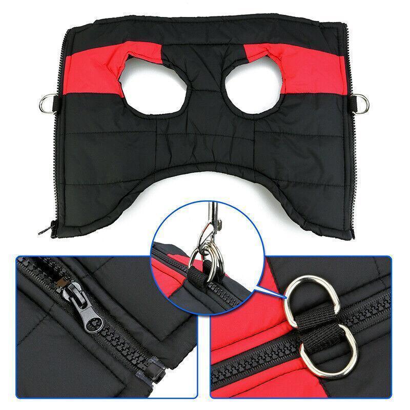 L Size Large Dog Jacket Padded Waterproof Pet Clothes Warm Windbreaker Vest Coat Winter - Red