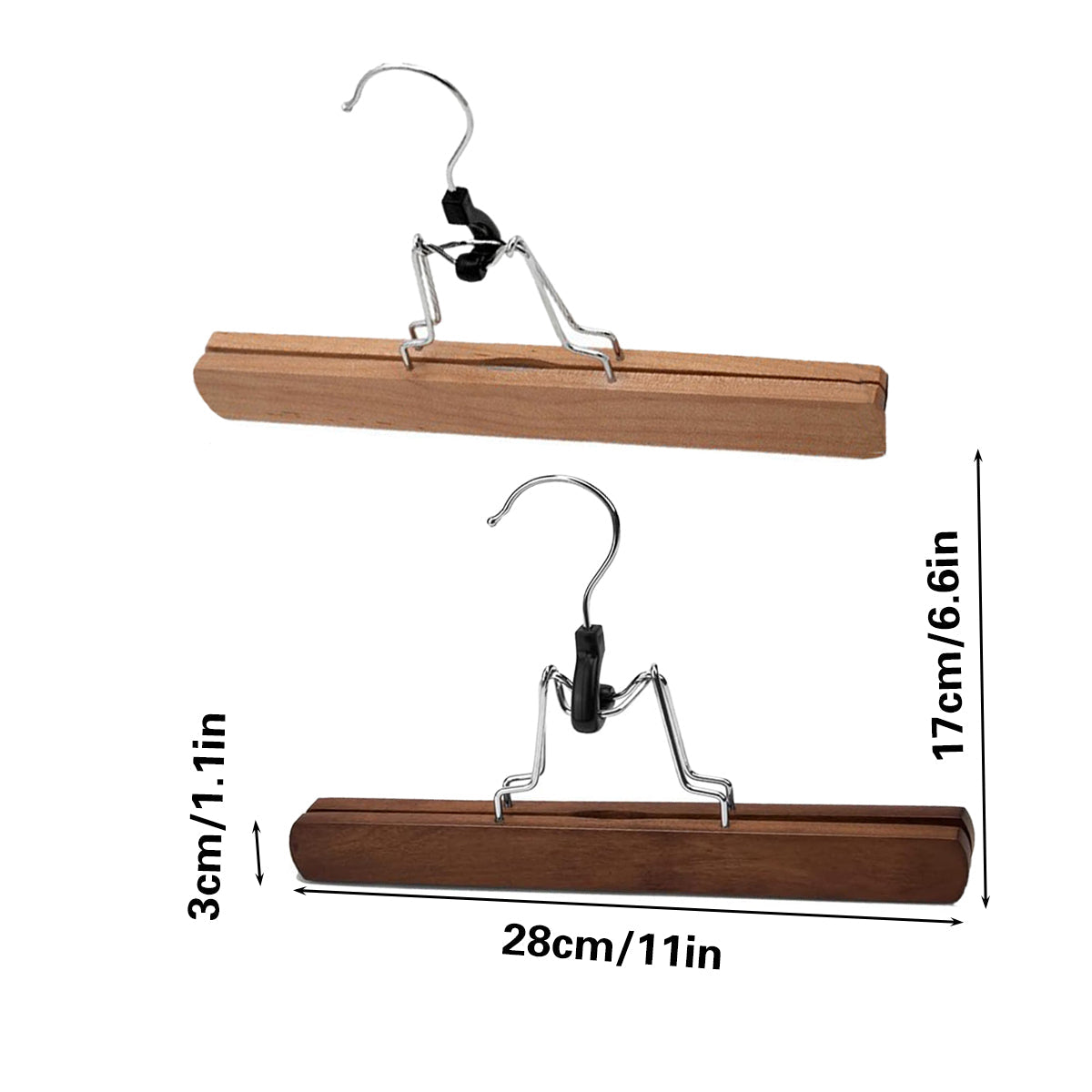 10pcs Solid Wood Skirt Clip Non Slip Hanger Flannel Trouser Clothes Organizer - Dark Brown