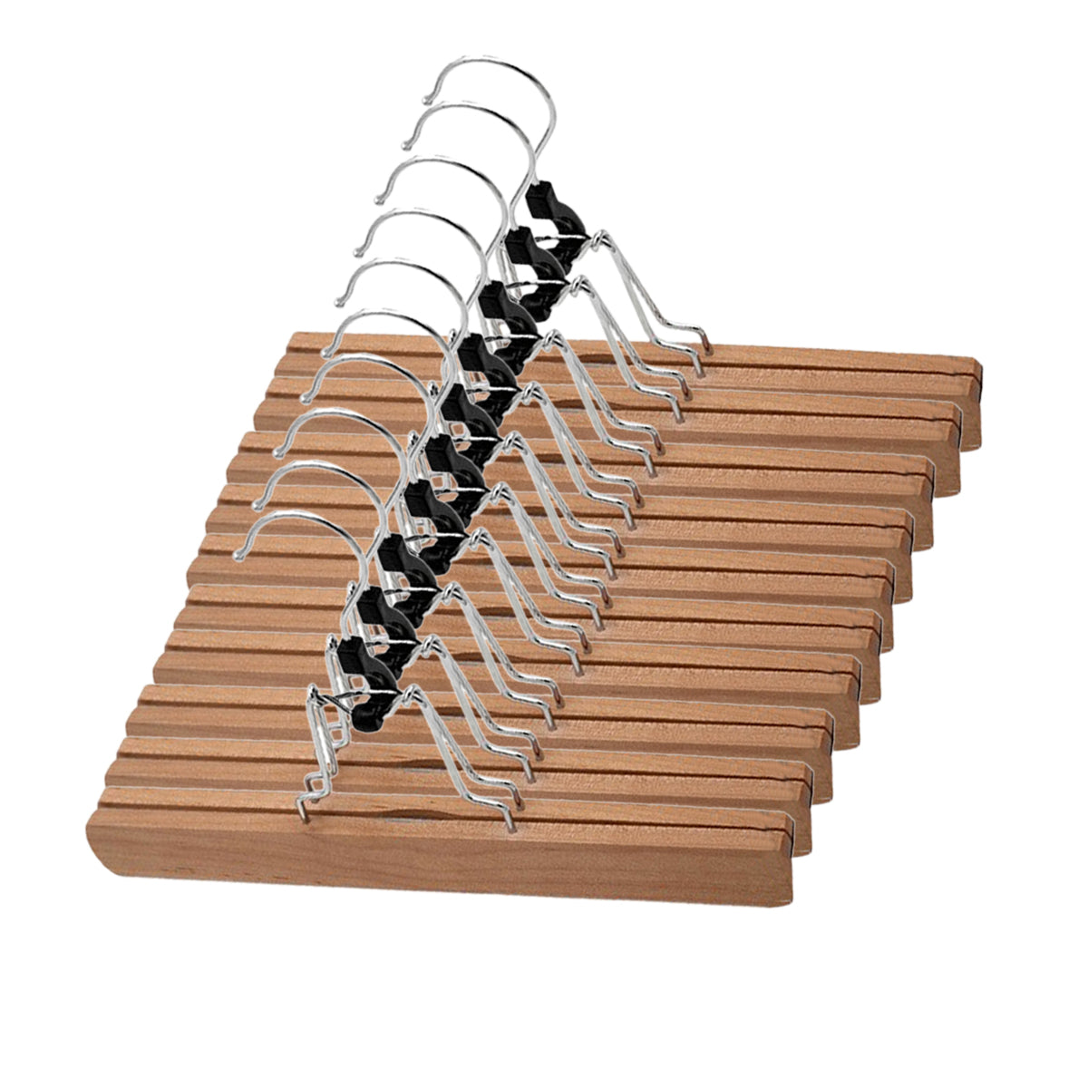 10pcs Solid Wood Skirt Clip Non Slip Hanger Flannel Trouser Clothes Organizer - Light Brown