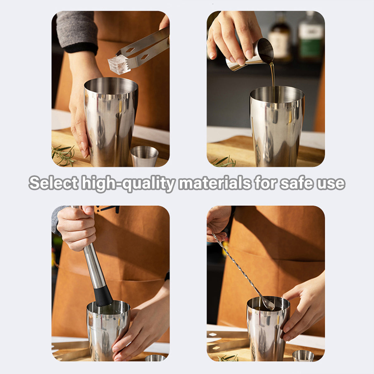 Cocktail Shaker Set Bar Tools Stainless Steel Mixing Glasses Drink Shaker Cups - Black