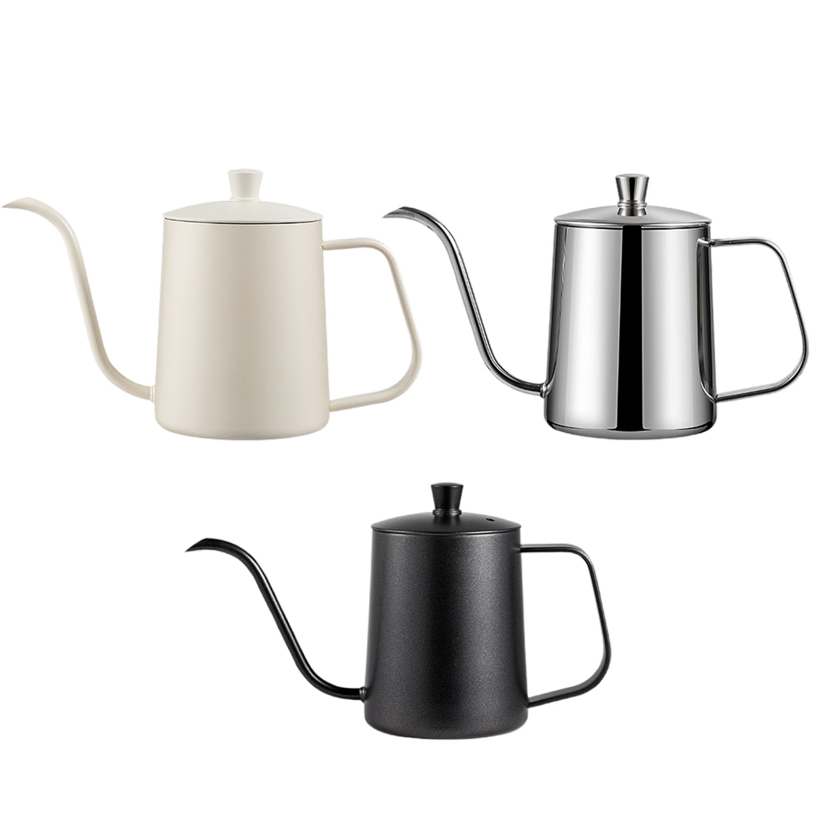 Hand Drip Coffee Pot Stainless Steel Fine Spout Hanging Ear Filter Cup Kettle - Silver