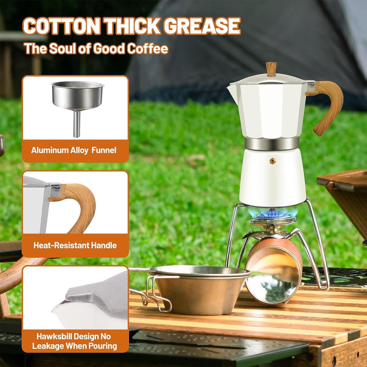 Portable Coffee Maker Wood Grain Handle Outdoor Manual Espresso Machine Camping - Blue-150ml
