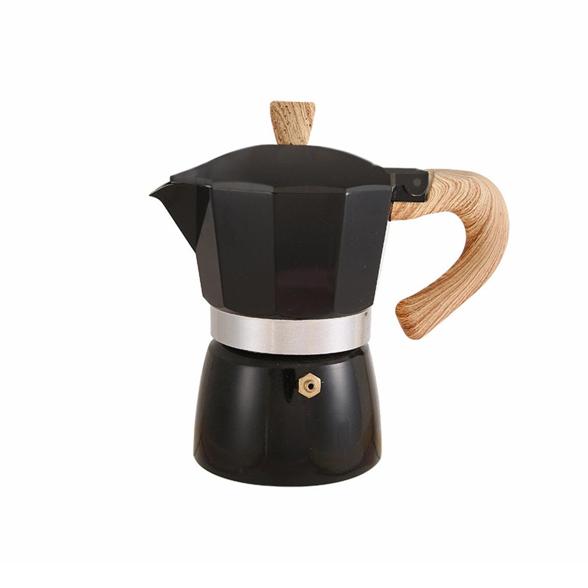 Portable Coffee Maker Wood Grain Handle Outdoor Manual Espresso Machine Camping - Blue-150ml