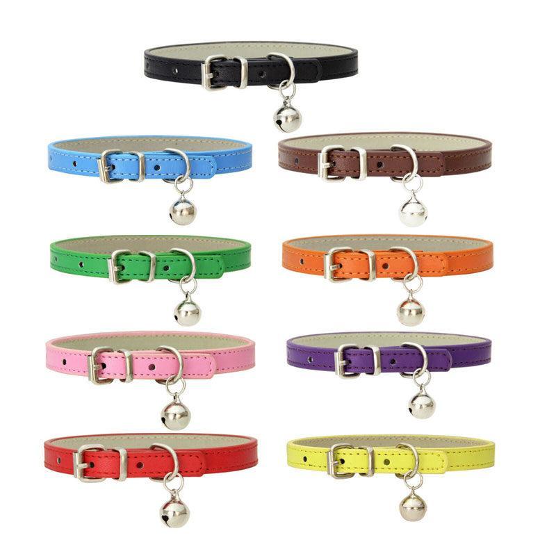 Adjustable PU Leather Cat Collar with Bell Breakaway Buckle 9 Colours - Brown