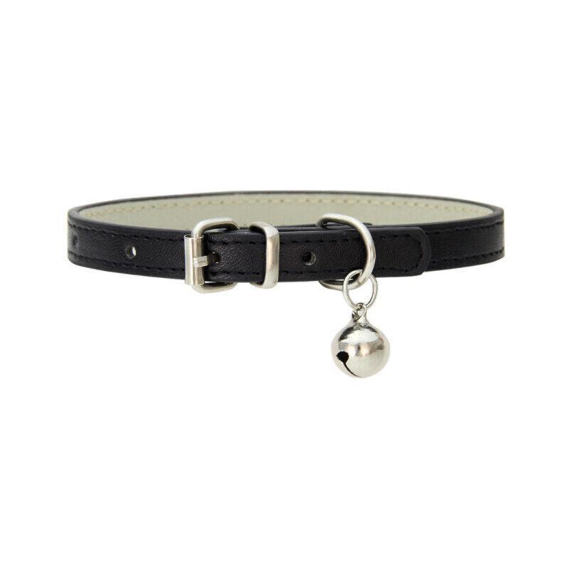 Adjustable PU Leather Cat Collar with Bell Breakaway Buckle 9 Colours - Brown