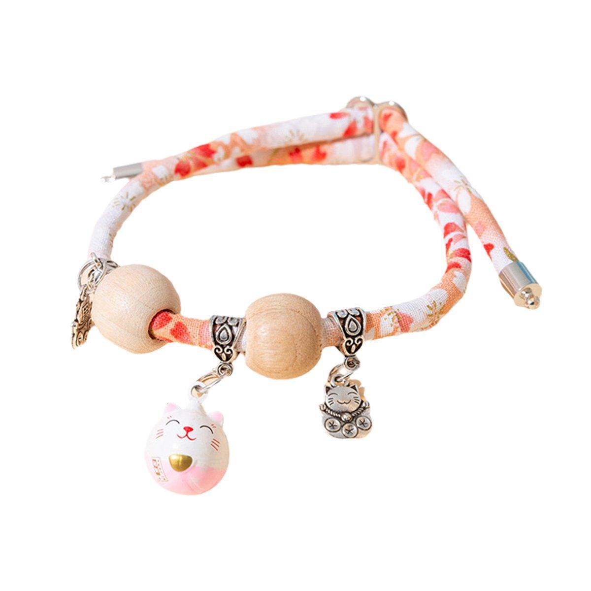 Camphor Wood Bead Collar with Bell Necklace for Cats and Dogs Pet Accessories - Red-Longevity Lock