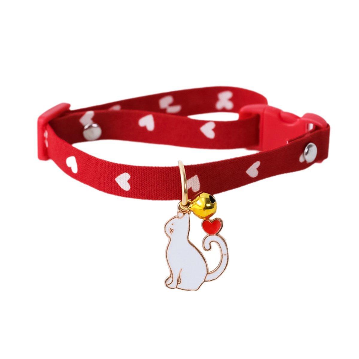 Adjustable Pet Collar with Buckle and Bell for Kitten and Dog Wearable Accessory - Pink