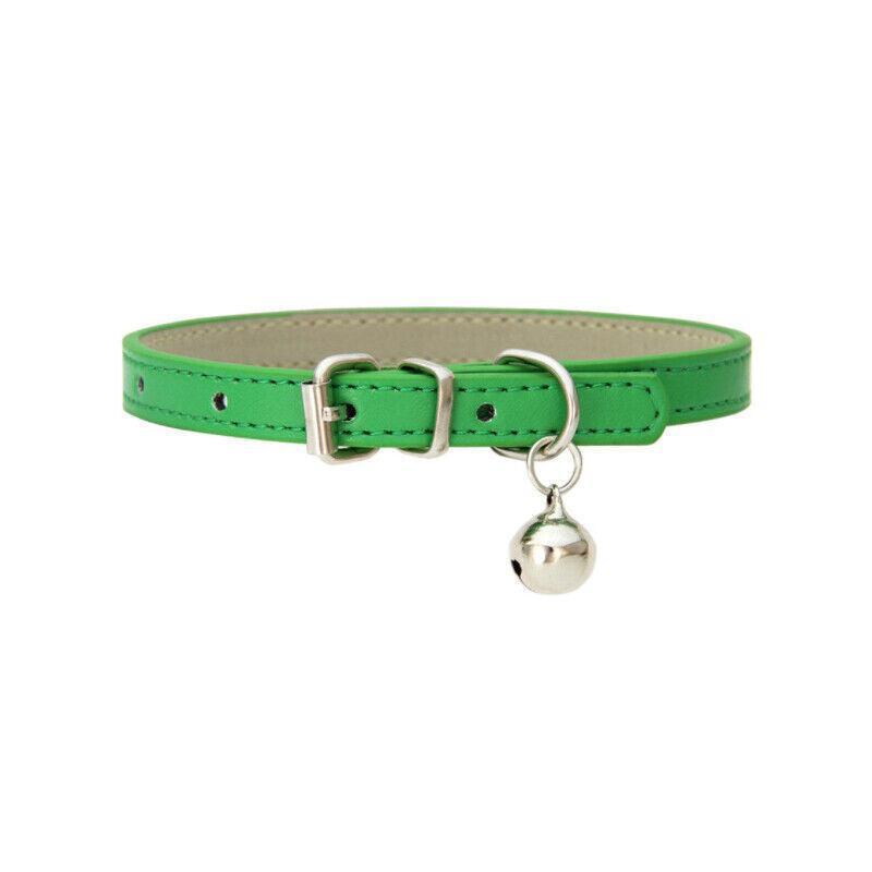 Adjustable PU Leather Cat Collar with Bell Breakaway Buckle 9 Colours - Yellow