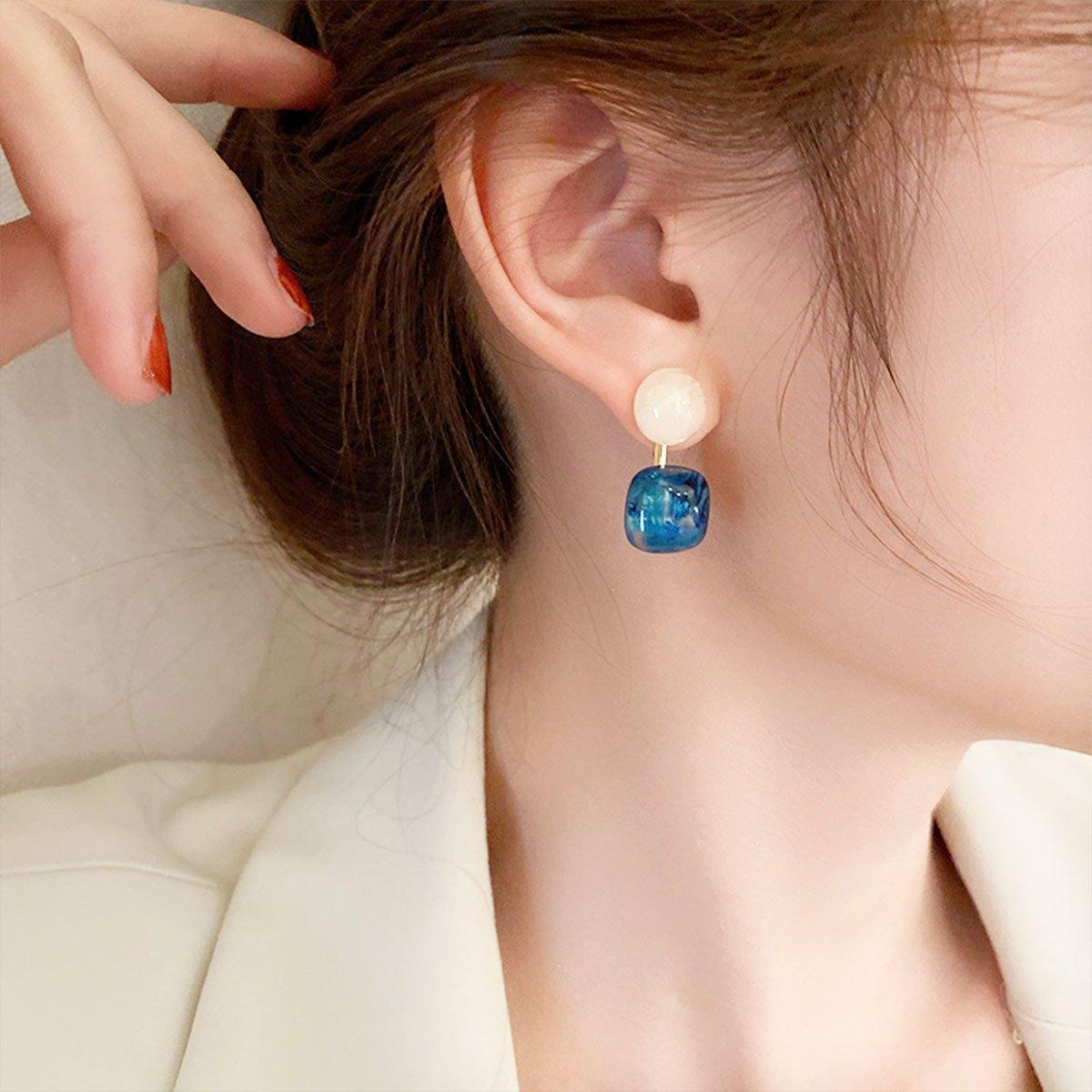 Small Fresh Blue Oil Earrings Retro Fashion Temperament Silver Needle Jewellery