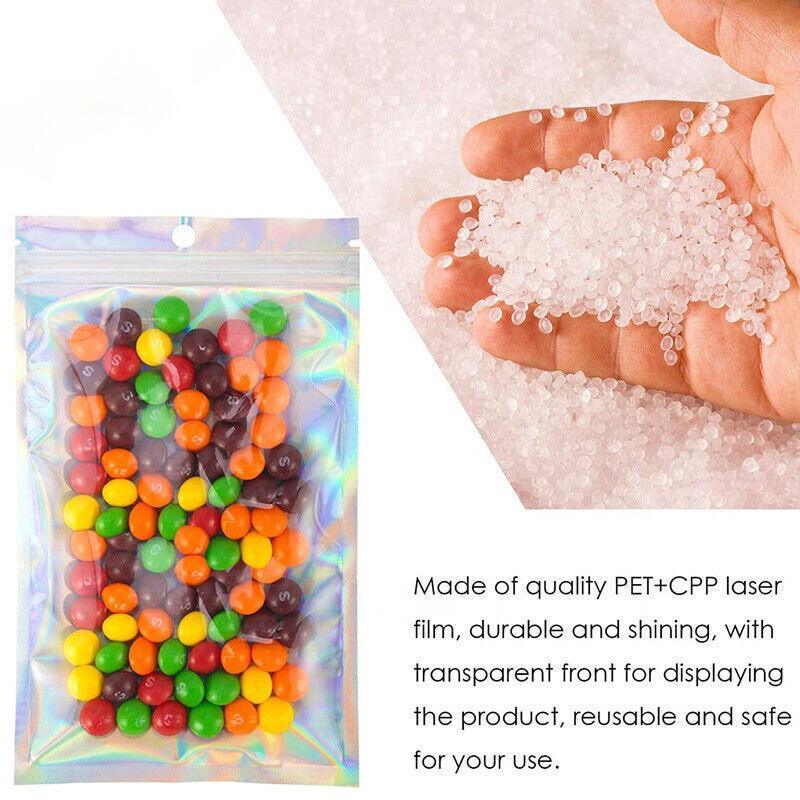 100/200X Iridescent Zip Bags for Food Storage & Holographic Makeup Pouch - 14*20cm 200PCS