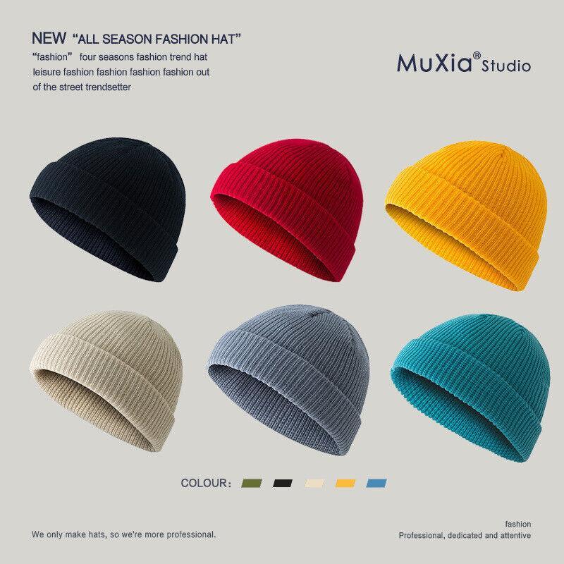 Men Women Mini Fisherman Beanie Winter Spring Hat Soft Knitted Docker Skull Cap - Beige