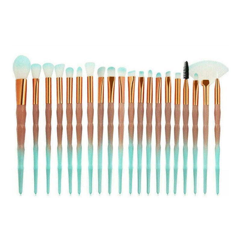 20 Pcs Eye Make-Up Brushes Diamond Unicorn Eyeshadow Eyebrow Blending Brush Set - Blue and Pink