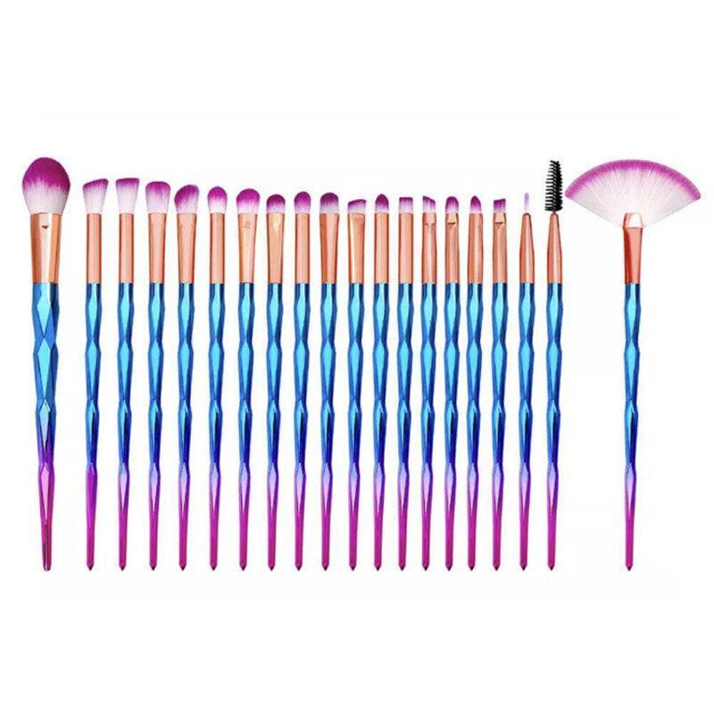 20 Pcs Eye Make-Up Brushes Diamond Unicorn Eyeshadow Eyebrow Blending Brush Set - Blue and Pink