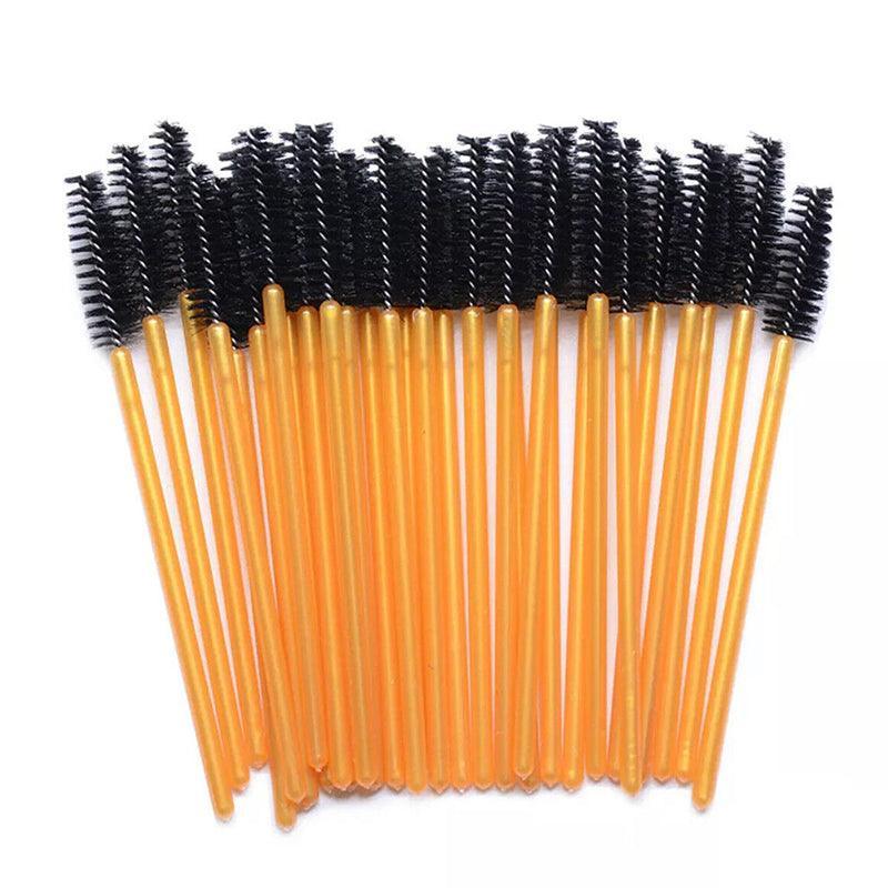 50X Disposable Mascara Wands Eyelash Brushes Applicator Lash Extension Brush - gold+pink