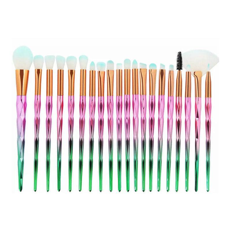 20 Pcs Eye Make-Up Brushes Diamond Unicorn Eyeshadow Eyebrow Blending Brush Set - Green and Pink