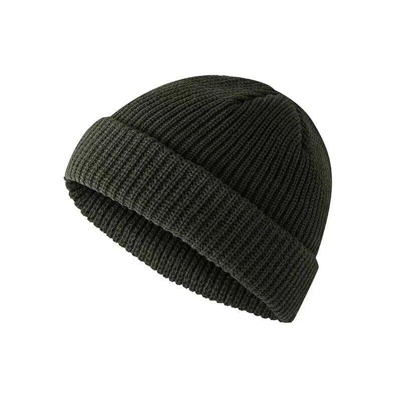 Men Women Mini Fisherman Beanie Winter Spring Hat Soft Knitted Docker Skull Cap - Khaki