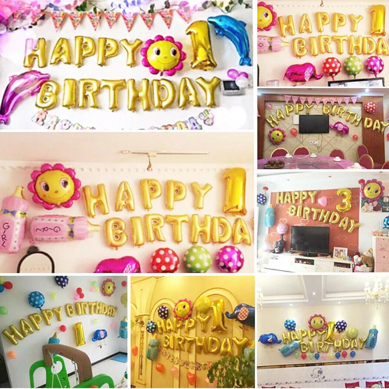40Cm 3D Happy Birthday Letters Balloons Inflating Foil Banner Bunting Celebrate - Light Blue