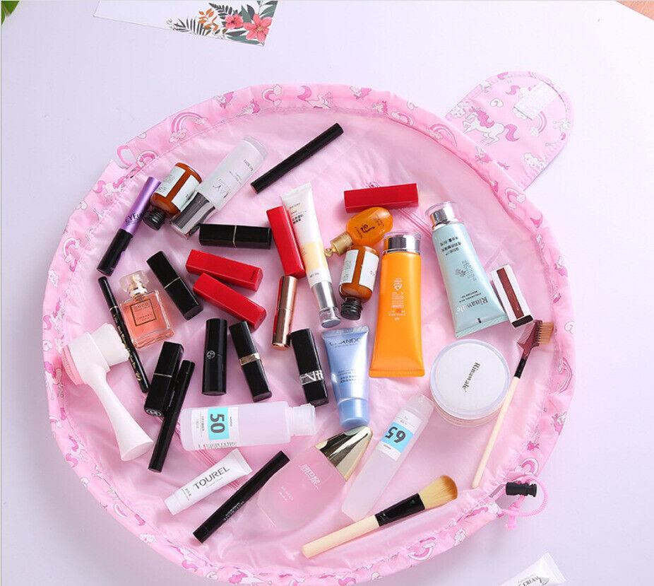 Portable Travel Makeup Bag Drawstring Cosmetic Pouch Lazy Storage Organiser Case - Pink Horse